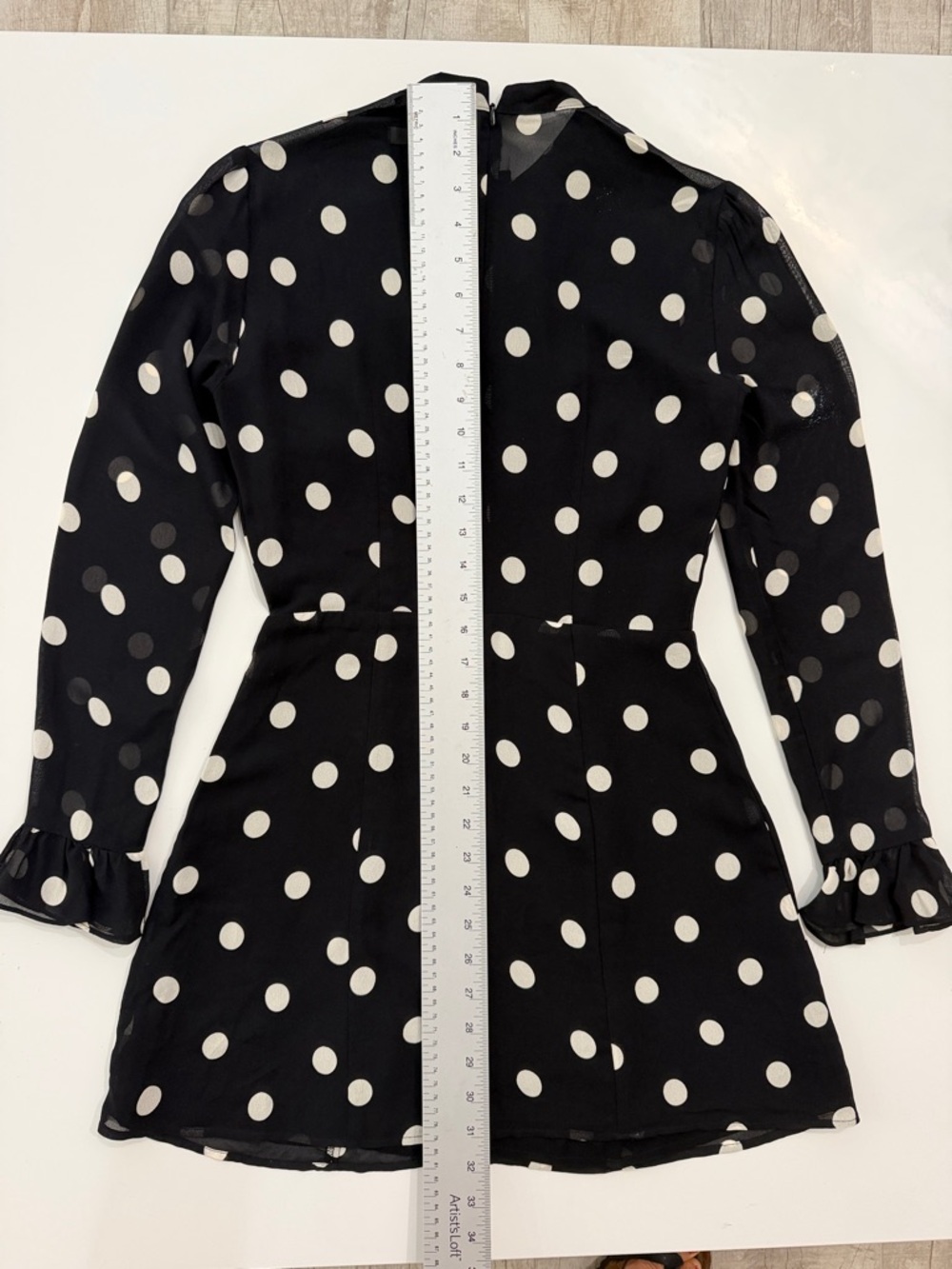 Reformation Fox Polka Dot Mini Dress Black White Tie Neck Size 4 EUC - Picture 9 of 9
